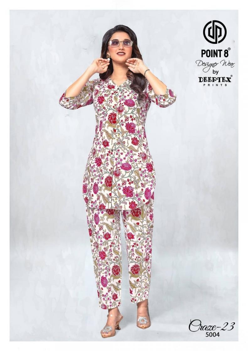 deeptex prints point 8 craze 23 vol 5 series 5001 to 5010 readymade big size cotton co-ord sets in wholesale surat