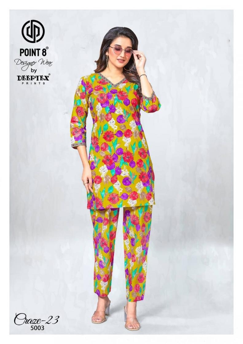 deeptex prints point 8 craze 23 vol 5 series 5001 to 5010 readymade big size cotton co-ord sets in wholesale surat
