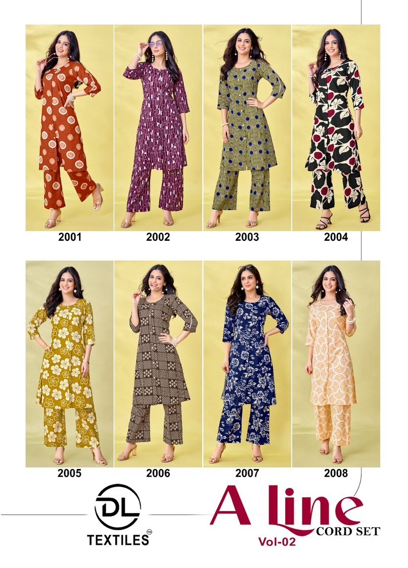 DL A-Line Vol-2 series 2001 to 2008 Heavy Poplin Cotton Printed A-Line Long Cord Sets in wholesale surat