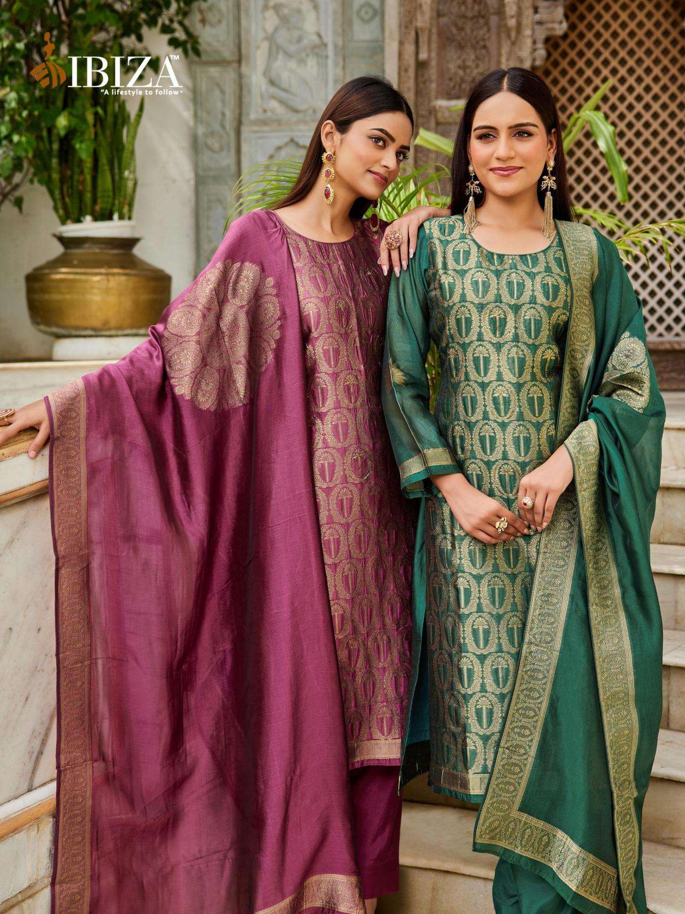 ibiza coral series series 16022 to 16025 hit design banglory silk jacquard suit in wholesale surat