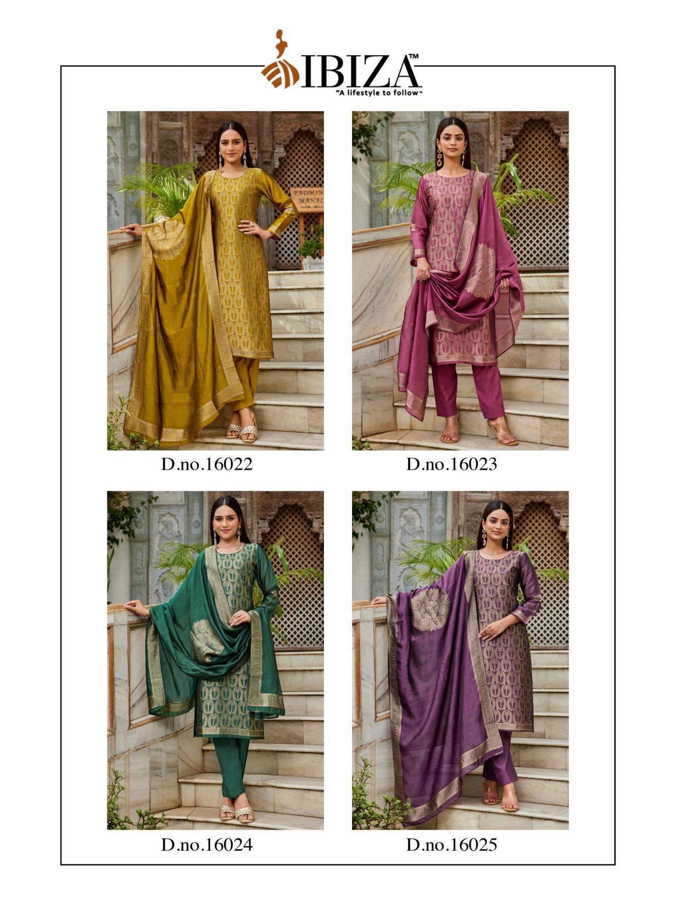 ibiza coral series series 16022 to 16025 hit design banglory silk jacquard suit in wholesale surat