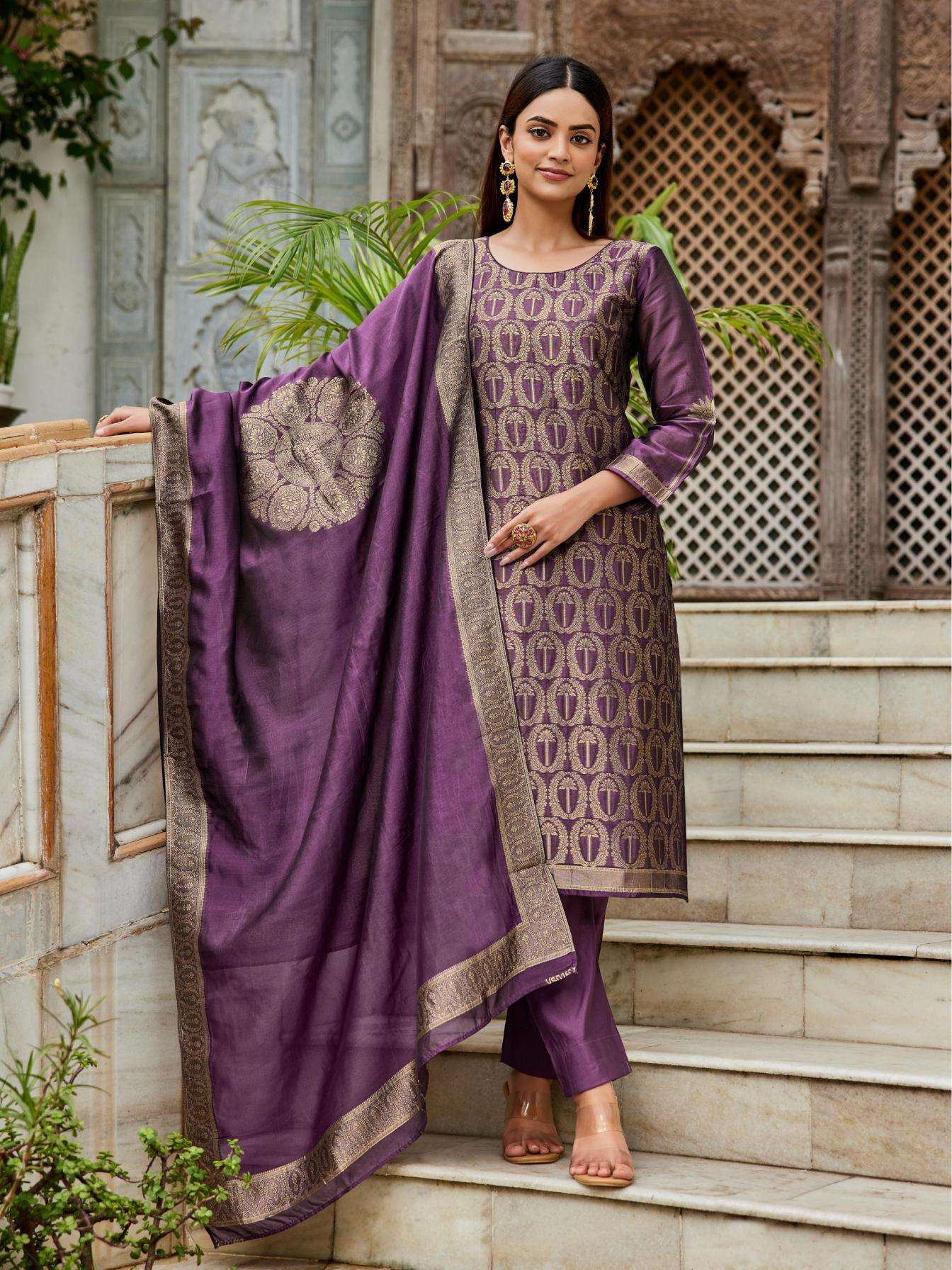 ibiza coral series series 16022 to 16025 hit design banglory silk jacquard suit in wholesale surat