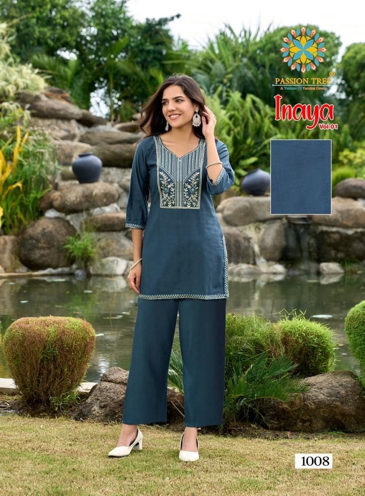 passion tree inaya vol 1 series 1001 to 1008 viscose silk readymade big size unique co-ord set in wholesale surat