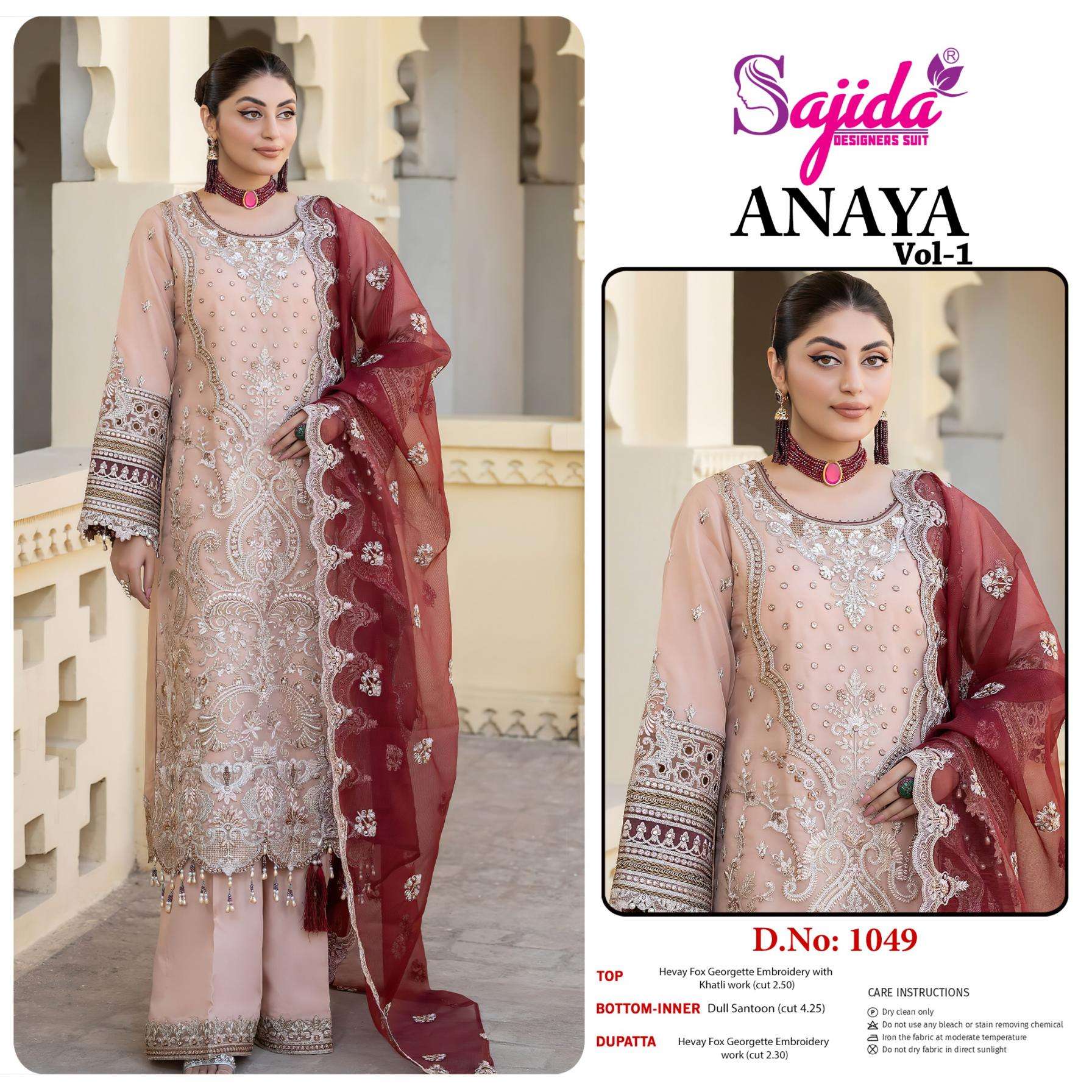 sajida designer anaya vol 1 series1048 to 1050 georgette pakistani readymade big size suit in wholesale surat
