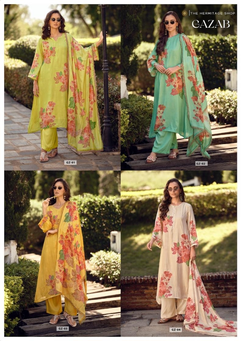 the hermitage gazab series 01 to 04 readymade viscose cotton silk pakistani big size suit in wholesale surat