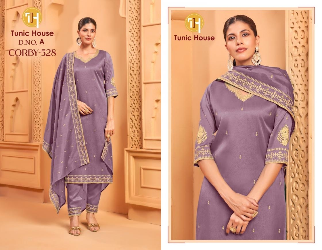 TUNIC HOUSE CORBY-528 A TO F DESIGNER FANCY KURTI BOTTOM SET COLLETION IN WHOLESALE SURAT