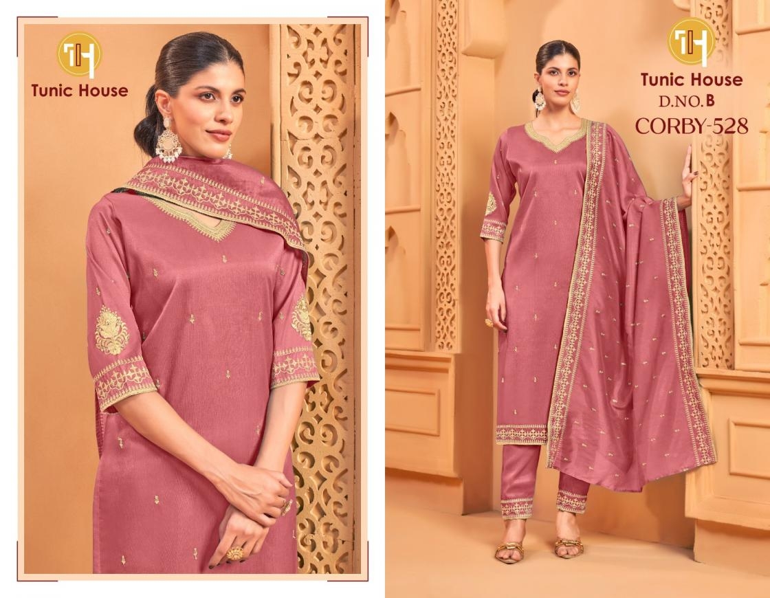 TUNIC HOUSE CORBY-528 A TO F DESIGNER FANCY KURTI BOTTOM SET COLLETION IN WHOLESALE SURAT