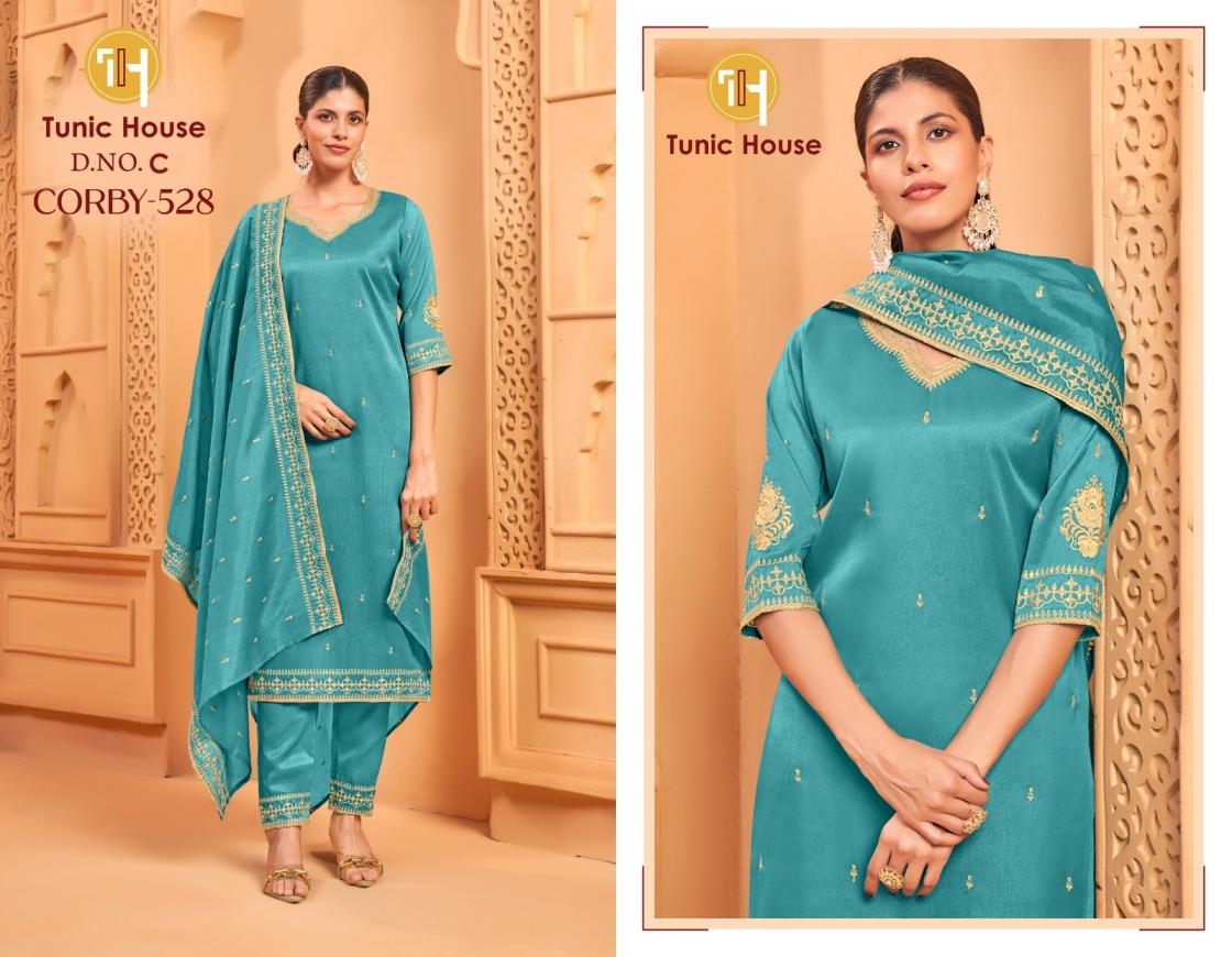 TUNIC HOUSE CORBY-528 A TO F DESIGNER FANCY KURTI BOTTOM SET COLLETION IN WHOLESALE SURAT