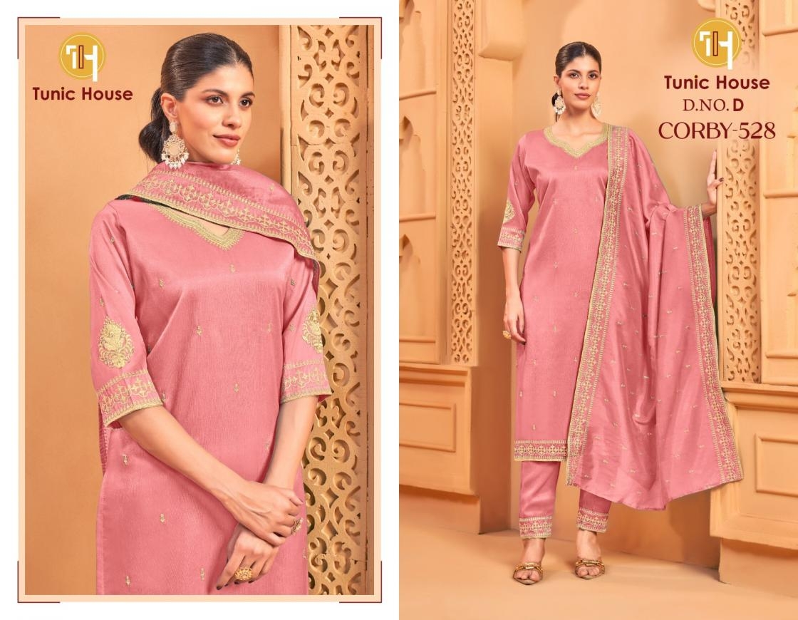 TUNIC HOUSE CORBY-528 A TO F DESIGNER FANCY KURTI BOTTOM SET COLLETION IN WHOLESALE SURAT