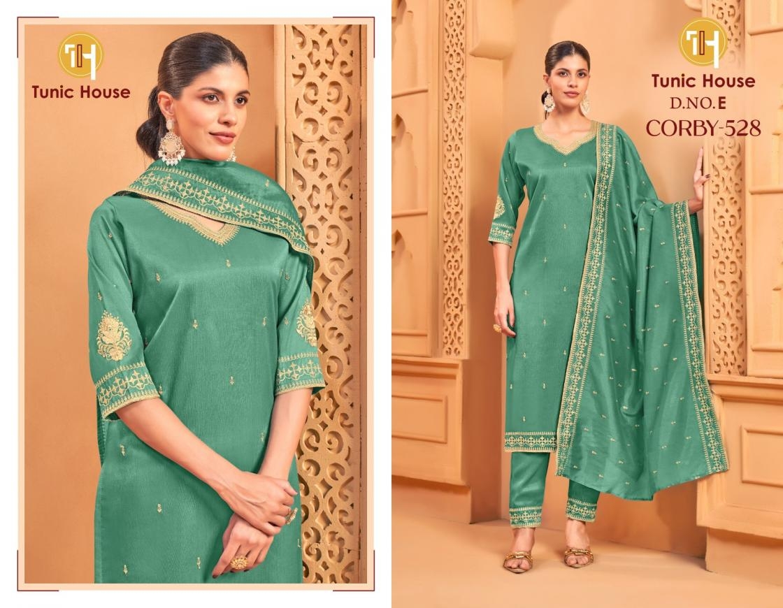 TUNIC HOUSE CORBY-528 A TO F DESIGNER FANCY KURTI BOTTOM SET COLLETION IN WHOLESALE SURAT