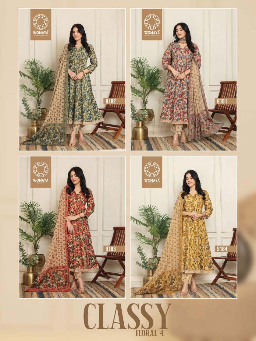 womaya classy floral vol 4 series 9181 to 9184 cotton readymade big size suit in wholesale surat