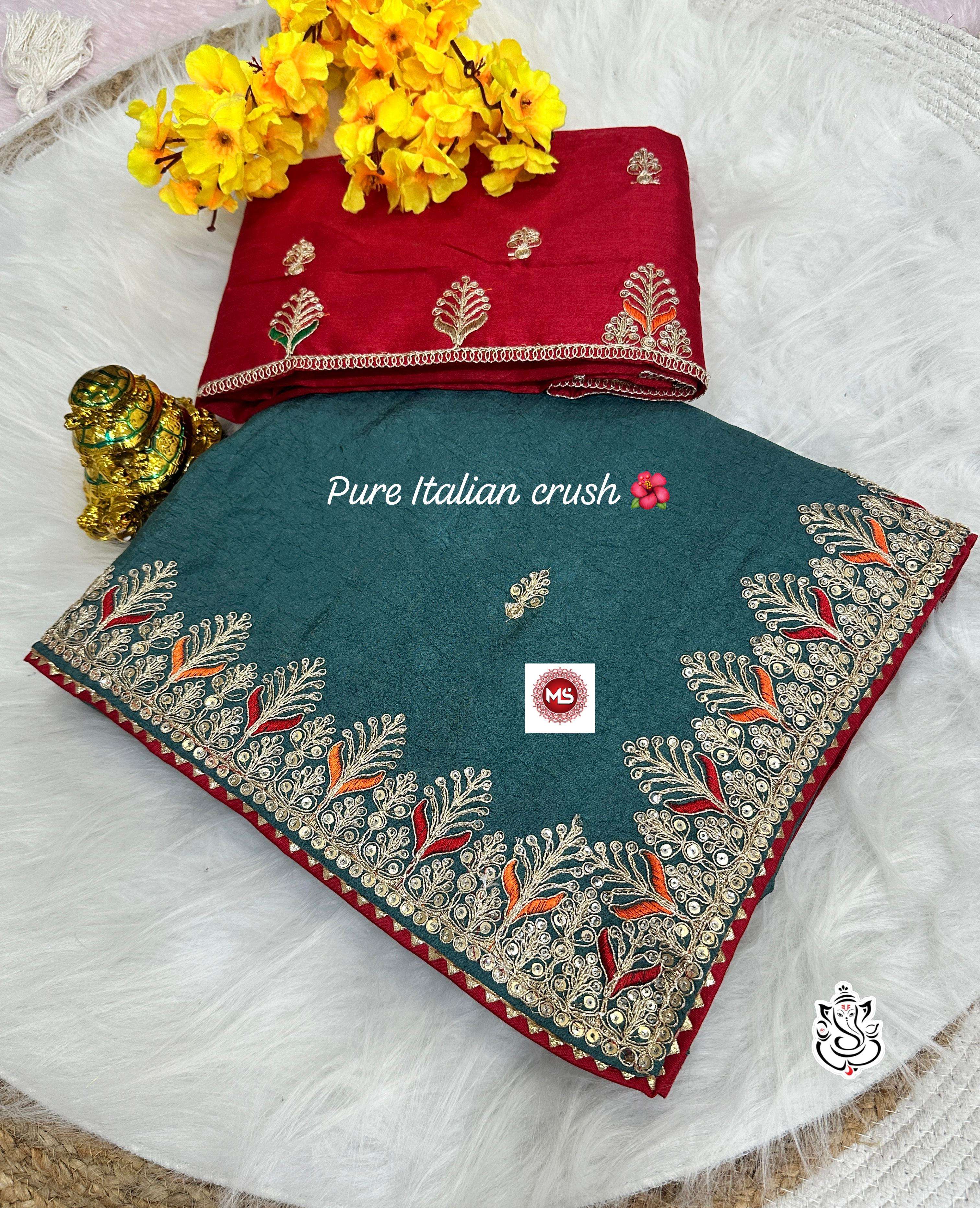 ms brand heavy italian crush fabric fully heavy coding sequence work saree in wholesale surat