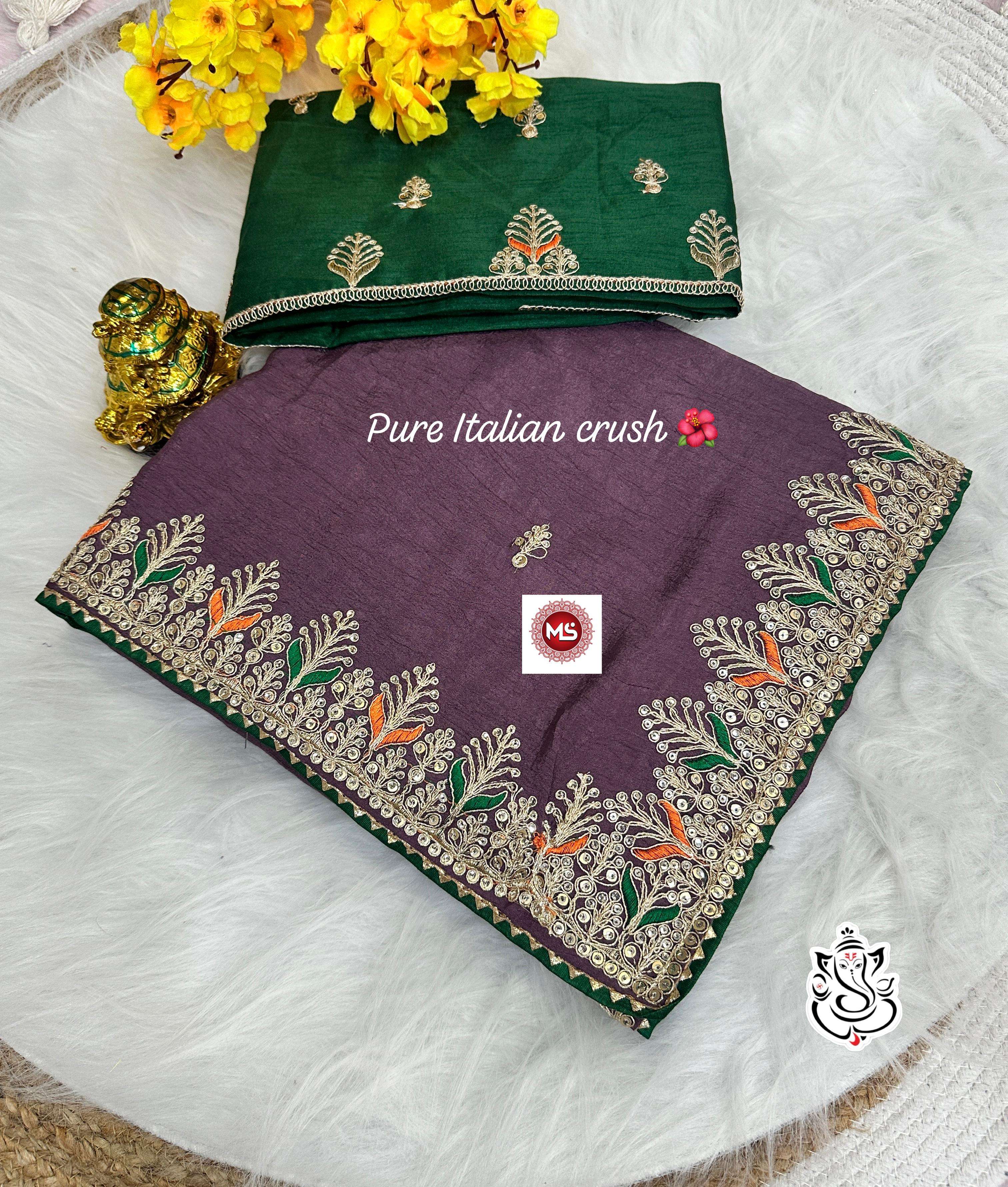 ms brand heavy italian crush fabric fully heavy coding sequence work saree in wholesale surat
