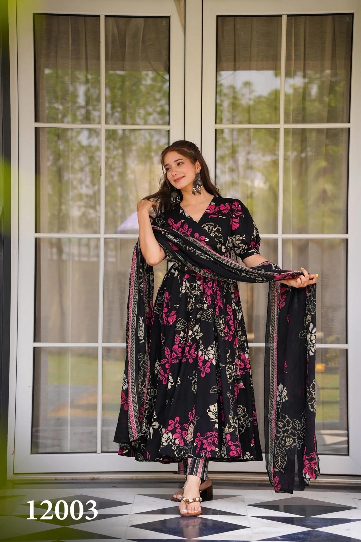 pr clora vol 12 series 12001 to 12007 readymade muslin beautiful printed plus size gown in wholesale surat