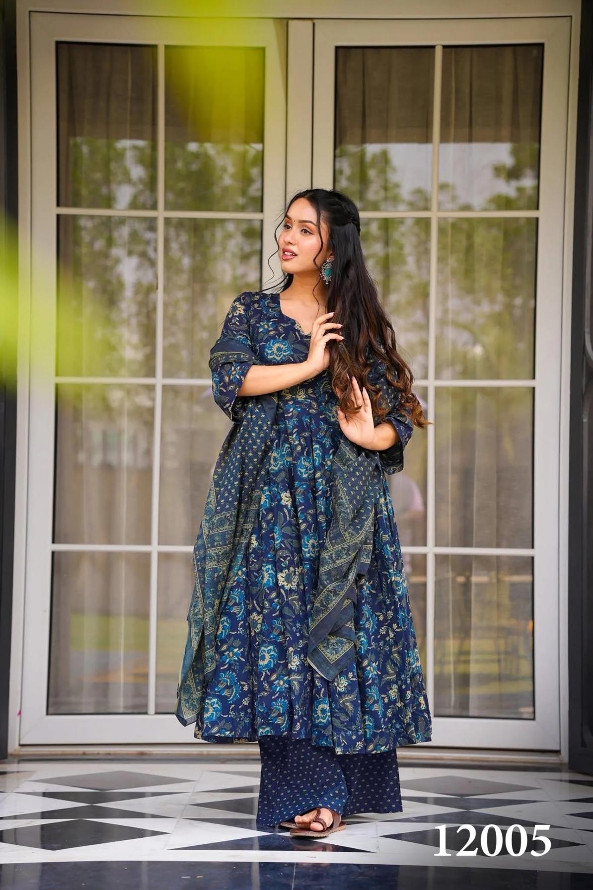 pr clora vol 12 series 12001 to 12007 readymade muslin beautiful printed plus size gown in wholesale surat