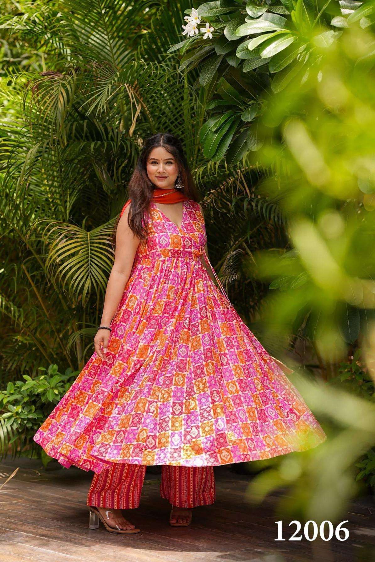 pr clora vol 12 series 12001 to 12007 readymade muslin beautiful printed plus size gown in wholesale surat