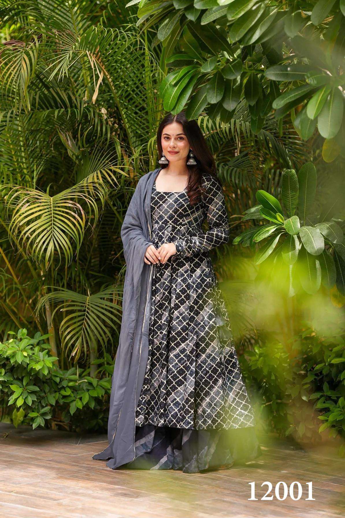 pr clora vol 12 series 12001 to 12007 readymade muslin beautiful printed plus size gown in wholesale surat