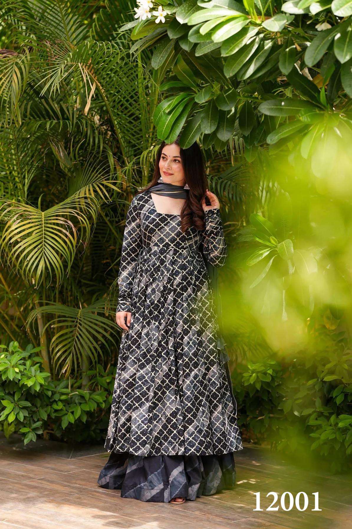 pr clora vol 12 series 12001 to 12007 readymade muslin beautiful printed plus size gown in wholesale surat