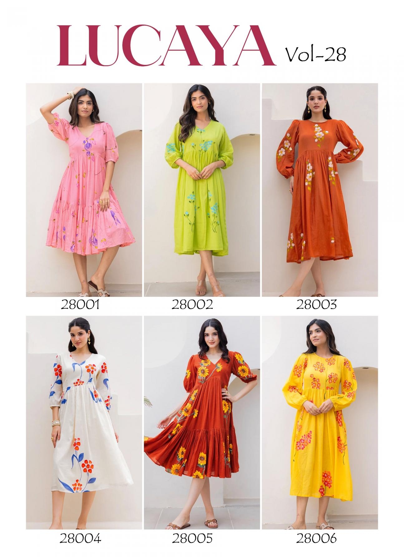 pr lucaya vol 28 series 28001 to 28006 colour addition kota checks readymade big size fancy short kurti in wholesale surat