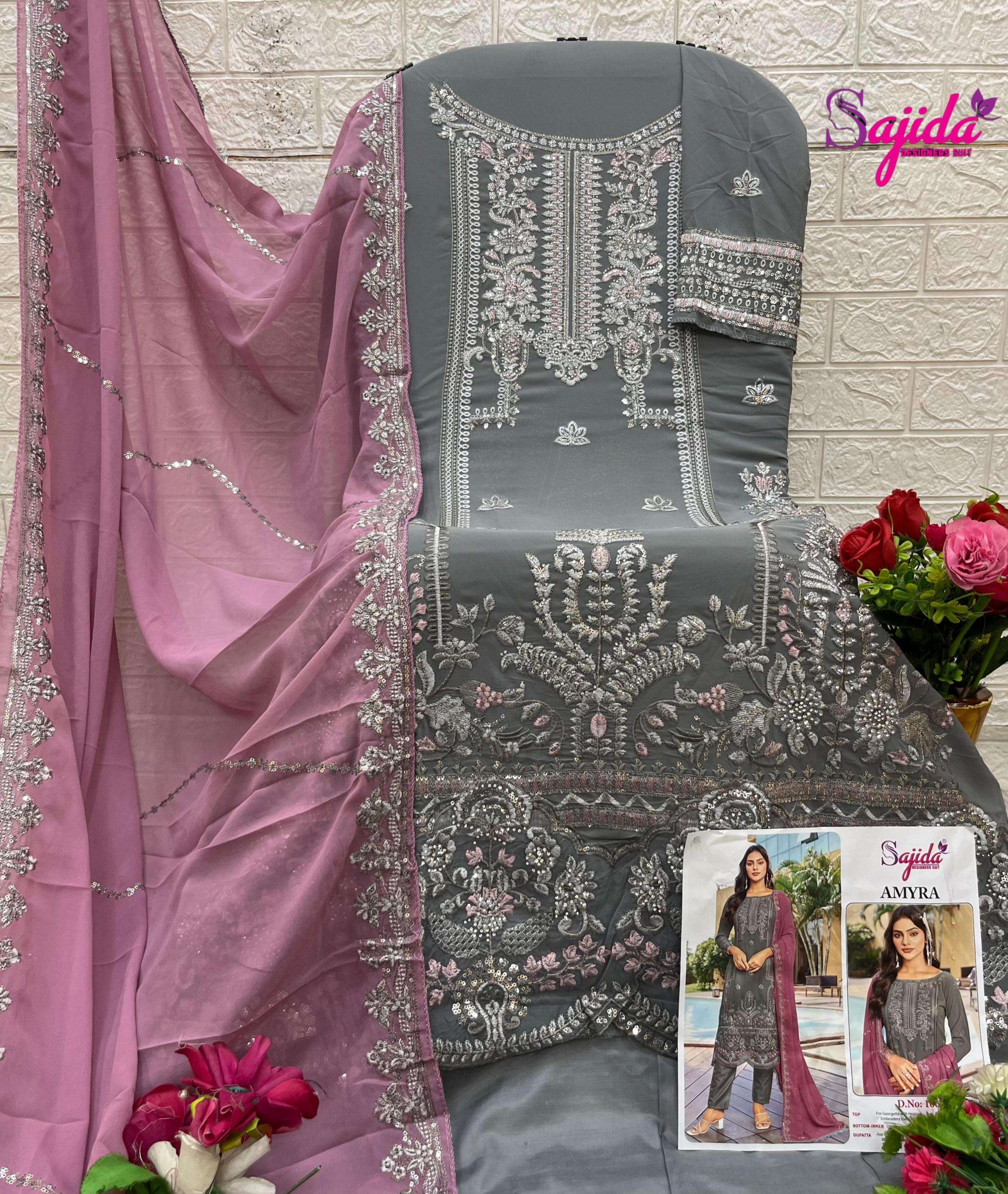 sajida designer amyra vol 1 series 1116 to 1118 readymade fox georgette pakistani big size suit in wholesale surat
