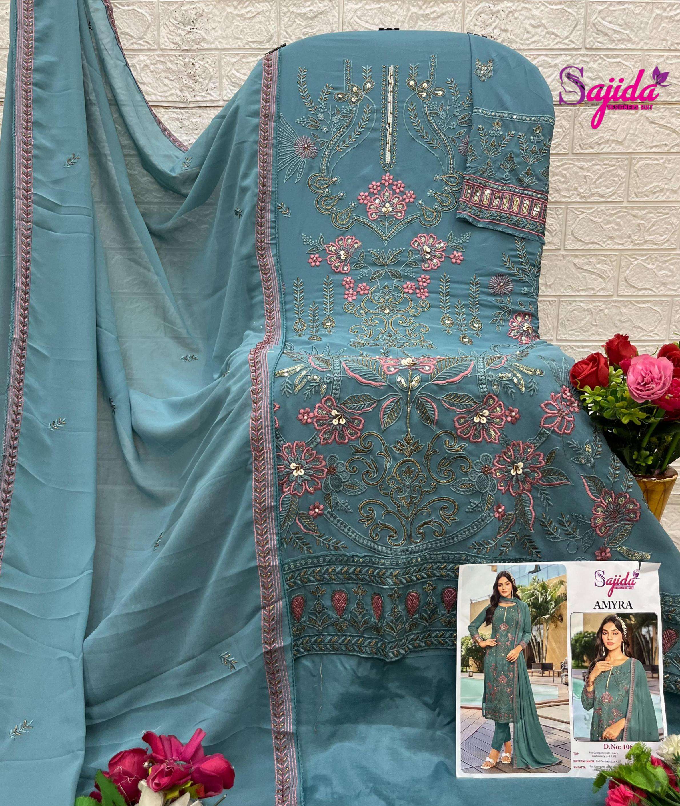 sajida designer amyra vol 1 series 1116 to 1118 readymade fox georgette pakistani big size suit in wholesale surat