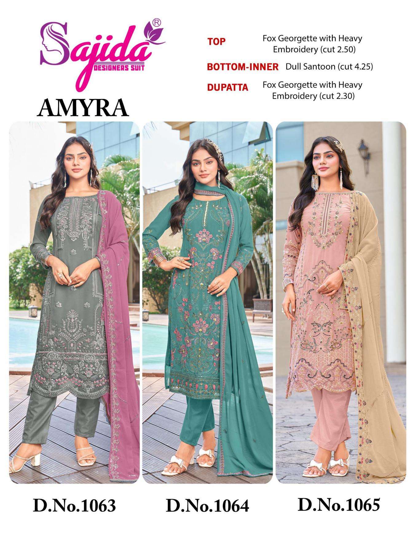 sajida designer amyra vol 1 series 1116 to 1118 readymade fox georgette pakistani big size suit in wholesale surat