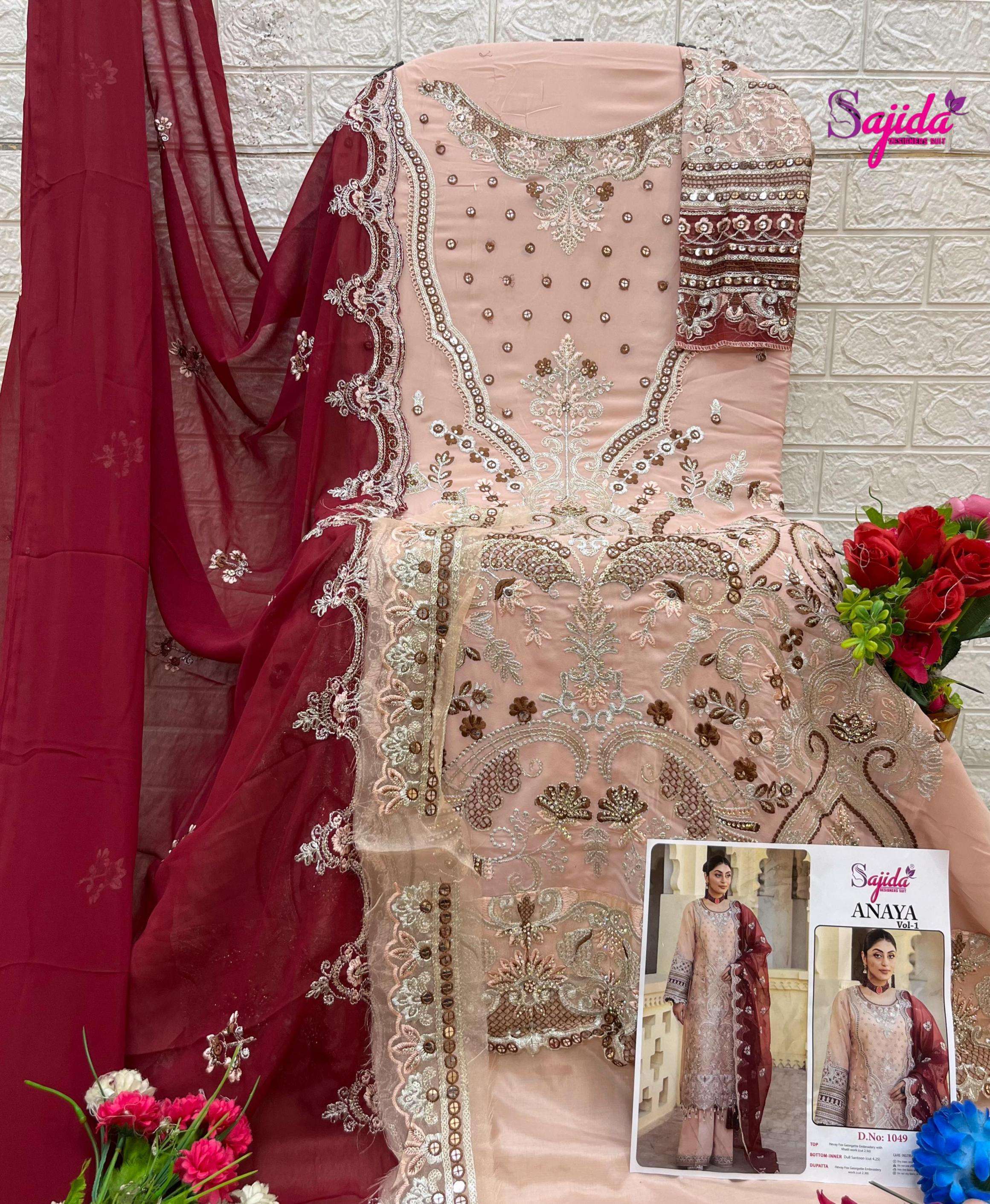 sajida designer anaya vol 1 1049 fox georgette readymade big size pakistani suit in wholesale surat