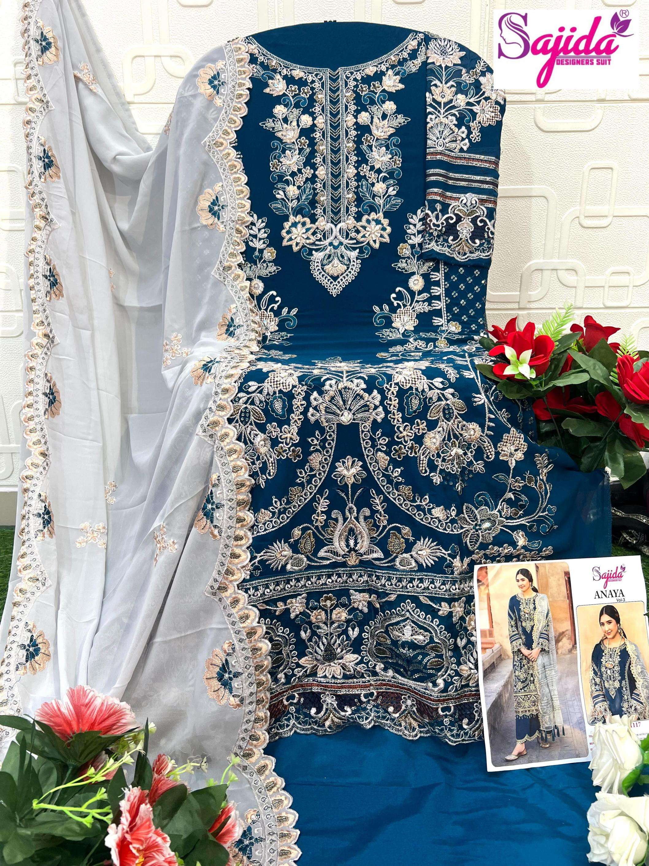 sajida designer anaya vol 3 series 1116 to 1118 readymade georgette pakistani plus size suit in wholesale surat