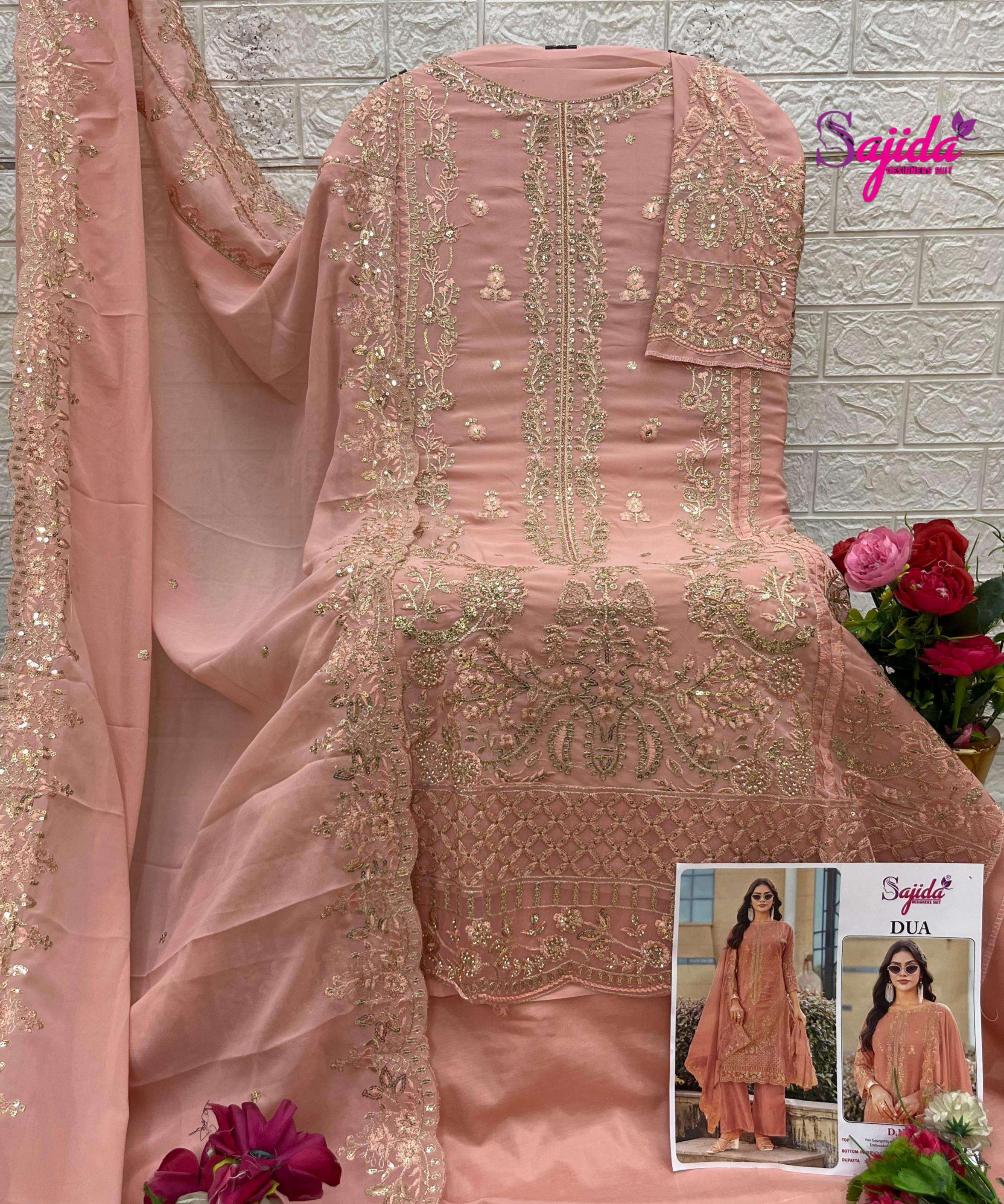 sajida designer dua 1071 georgette pakistani readymade big size suit in wholesale surat