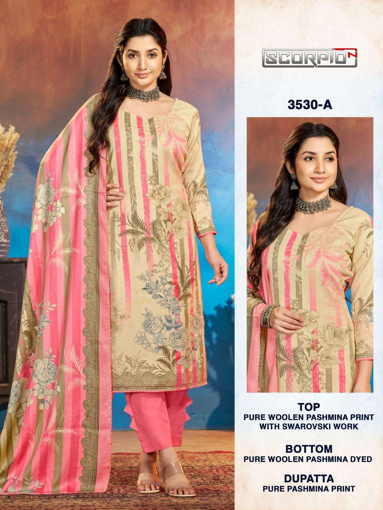 bipson prints scorpio 3530 woollen pashmina gorgeous look suits in wholesale surat