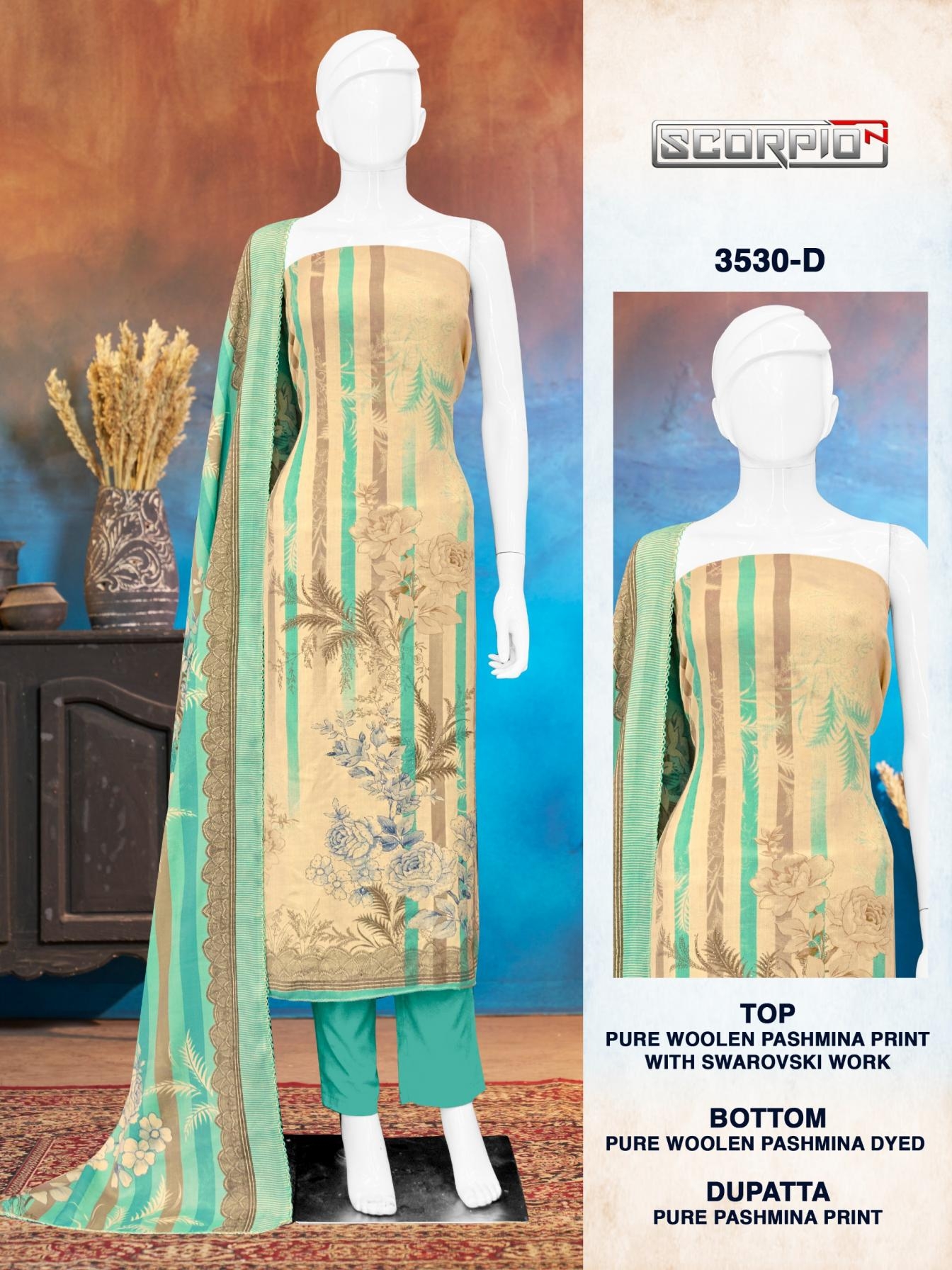 bipson prints scorpio 3530 woollen pashmina gorgeous look suits in wholesale surat