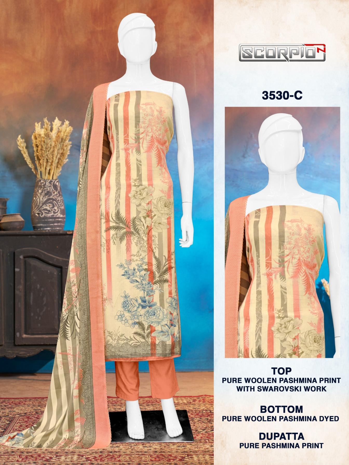 bipson prints scorpio 3530 woollen pashmina gorgeous look suits in wholesale surat