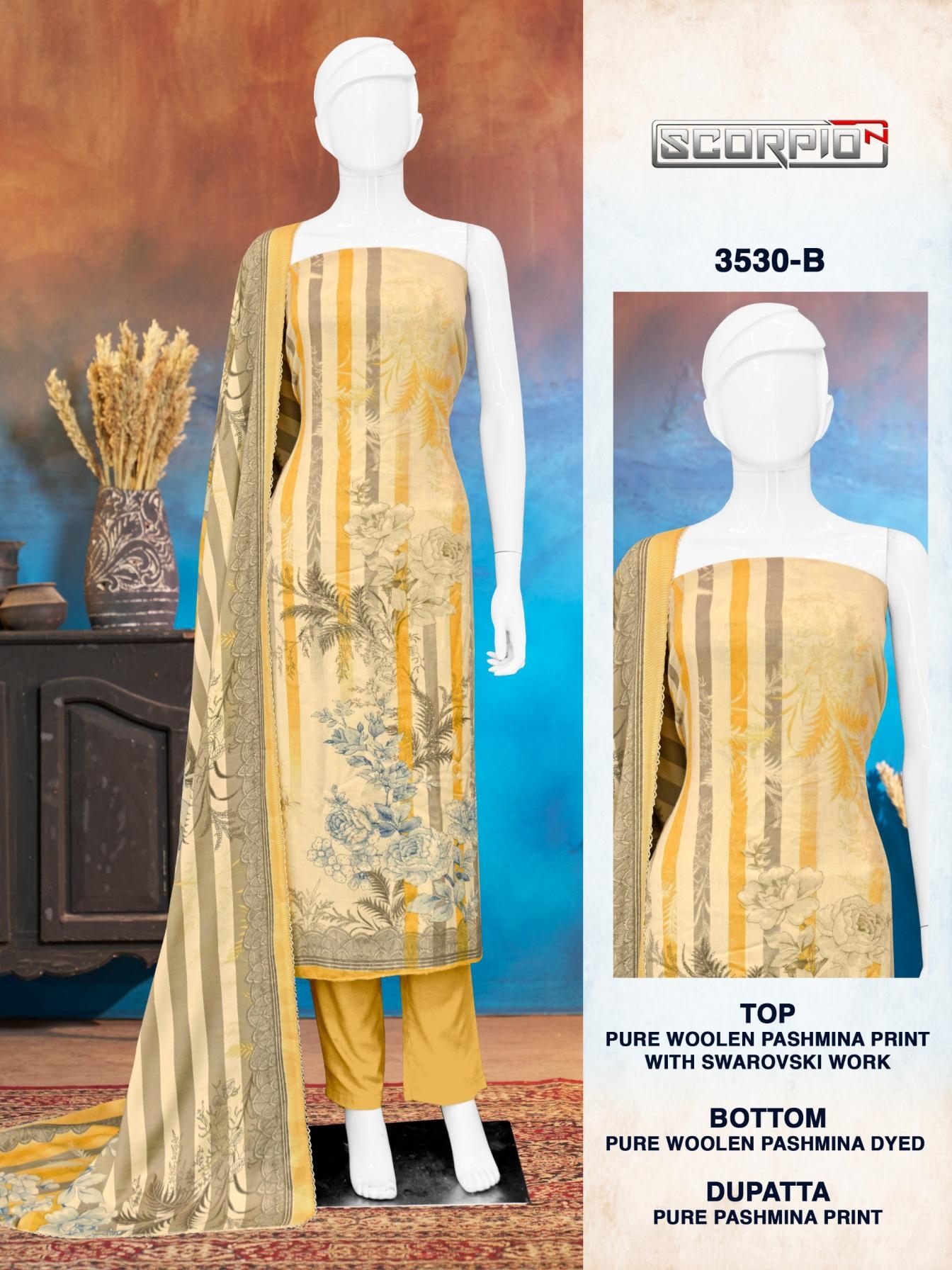 bipson prints scorpio 3530 woollen pashmina gorgeous look suits in wholesale surat
