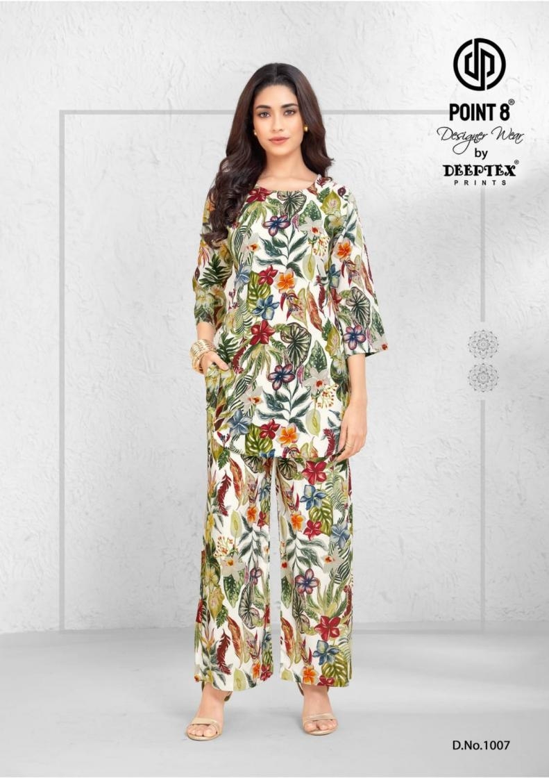 deeptex point 8 style up vol 1 series 1001 to 1008 rayon readymade plus size co-ord sets in wholesale surat