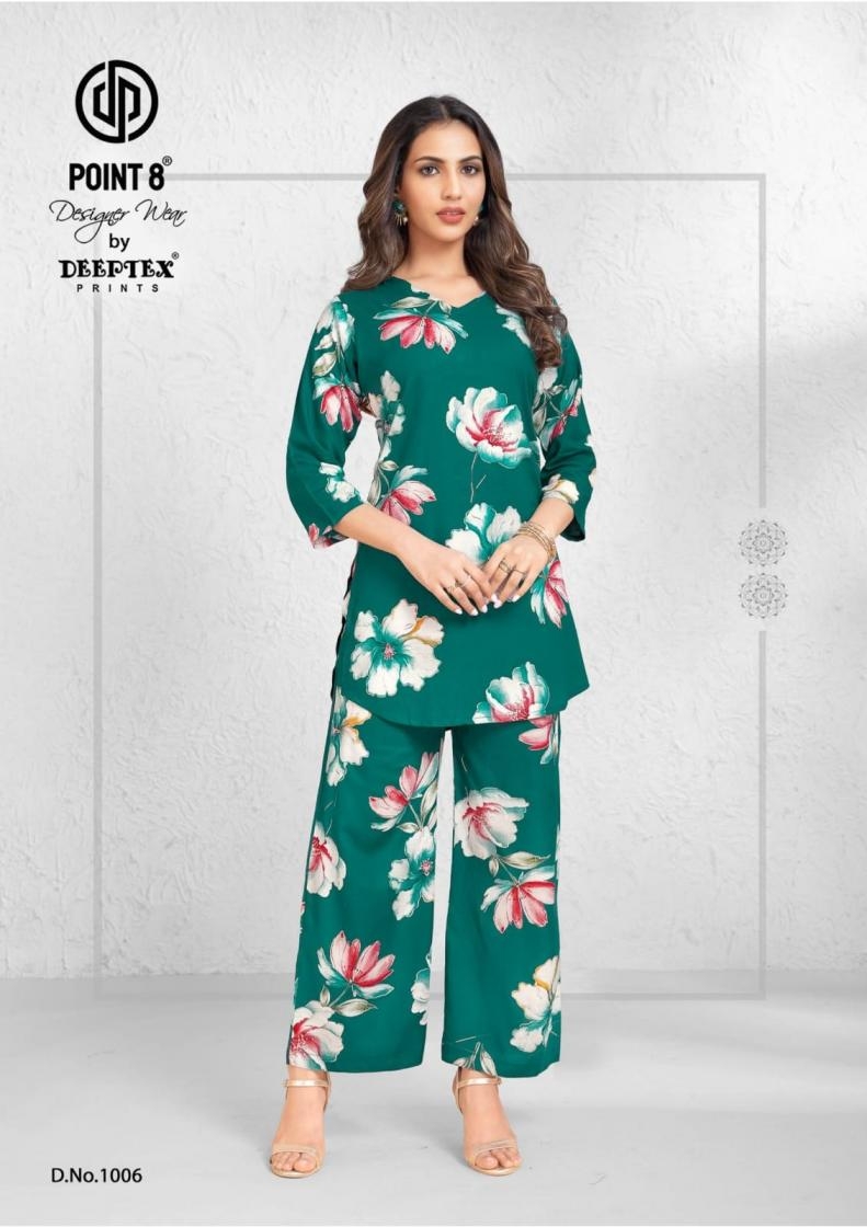 deeptex point 8 style up vol 1 series 1001 to 1008 rayon readymade plus size co-ord sets in wholesale surat