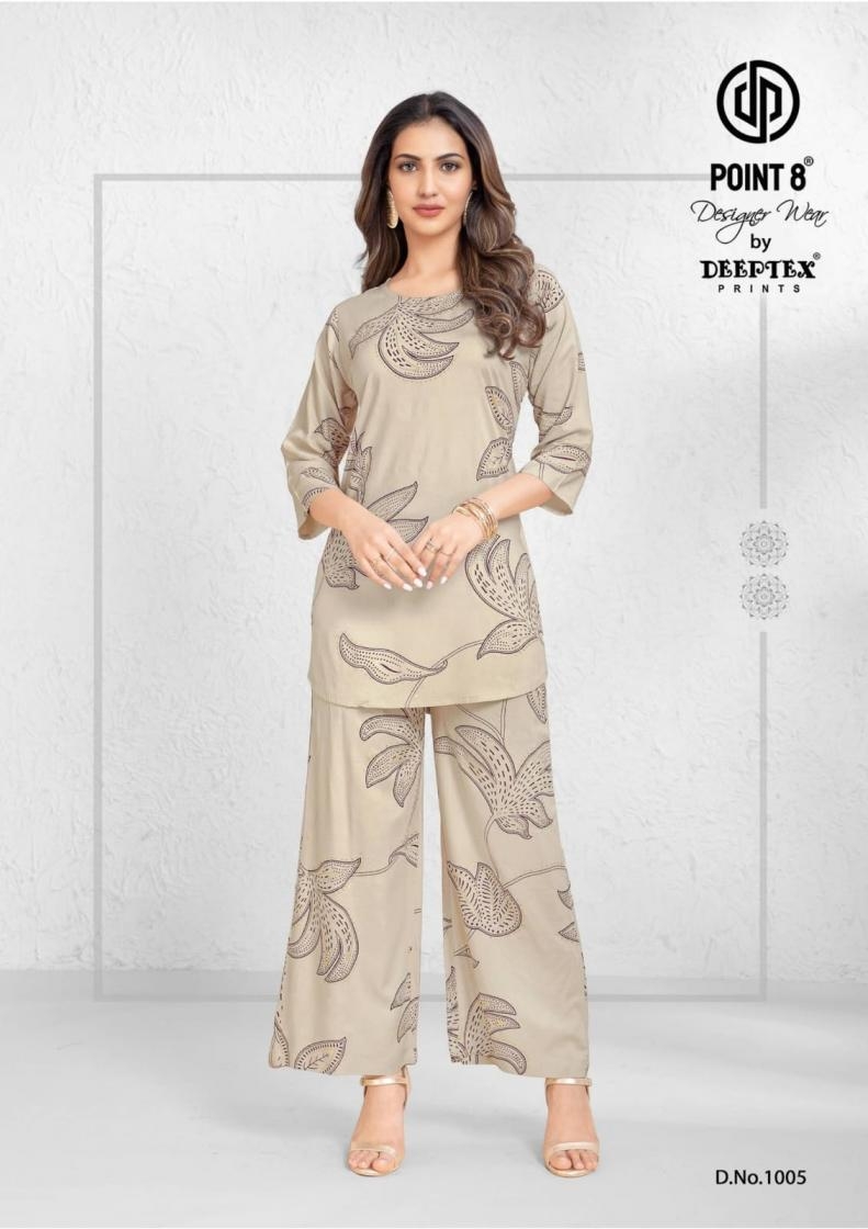 deeptex point 8 style up vol 1 series 1001 to 1008 rayon readymade plus size co-ord sets in wholesale surat