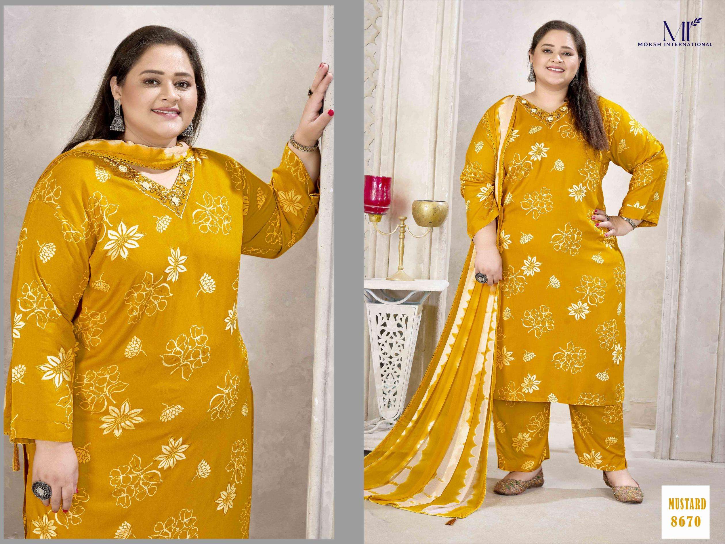 MOKSH PLUS SIZE GLORY VOL-2 series 8668 to 8671 rayon fabric salwar kameez in wholesale surat