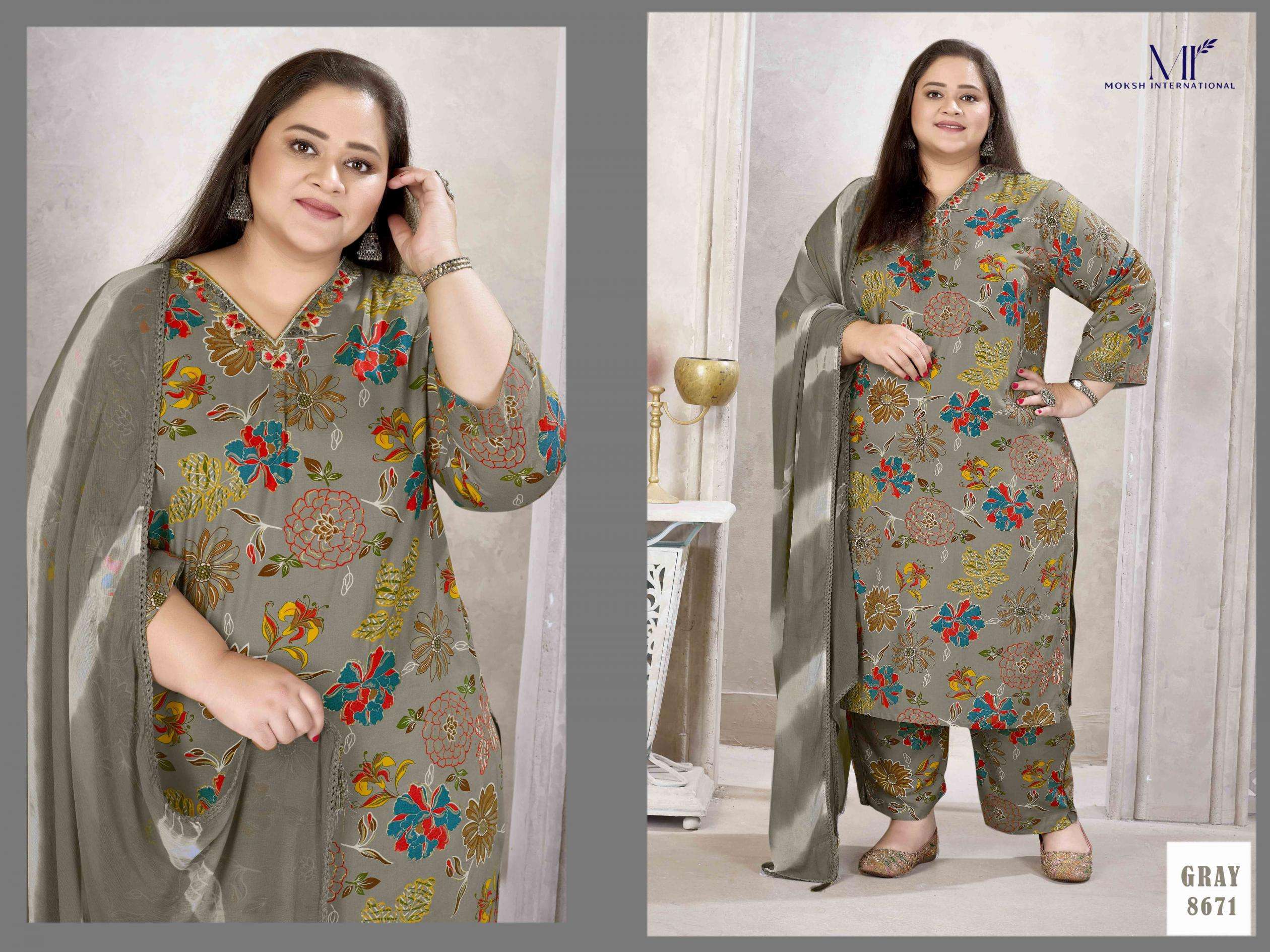 MOKSH PLUS SIZE GLORY VOL-2 series 8668 to 8671 rayon fabric salwar kameez in wholesale surat