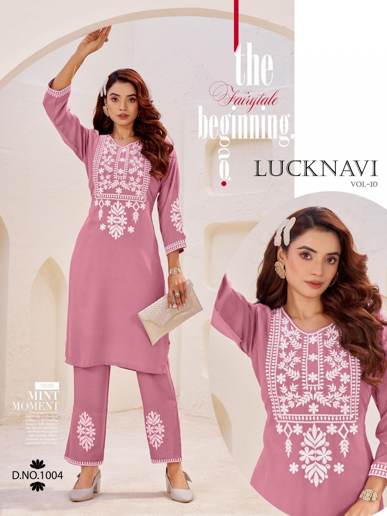 blue hills lucknavi vol 10 series1001 to 1004 rayon readymade pretty look plus size co-ord sets in wholesale surat