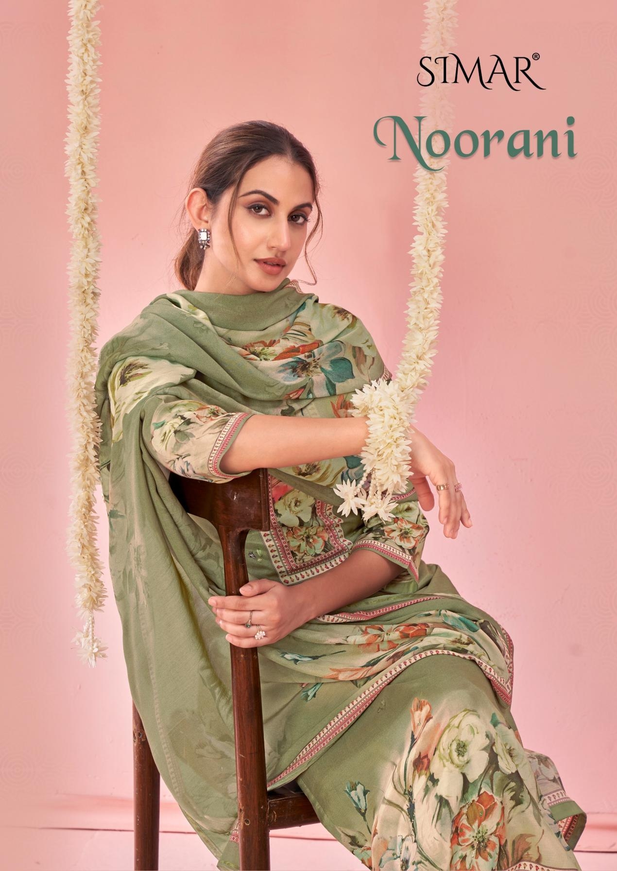 glossy simar noorani series 9074 A to 9074 D viscose muslin shop trendy salwar kameez in wholesale surat