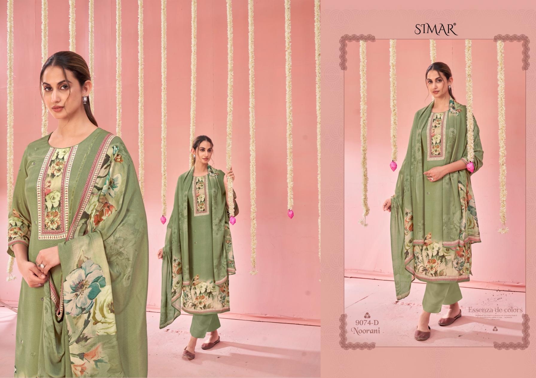 glossy simar noorani series 9074 A to 9074 D viscose muslin shop trendy salwar kameez in wholesale surat