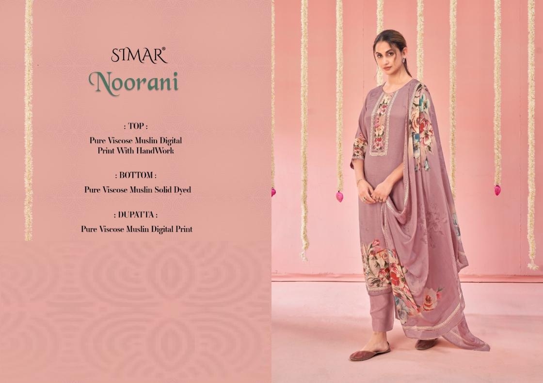 glossy simar noorani series 9074 A to 9074 D viscose muslin shop trendy salwar kameez in wholesale surat