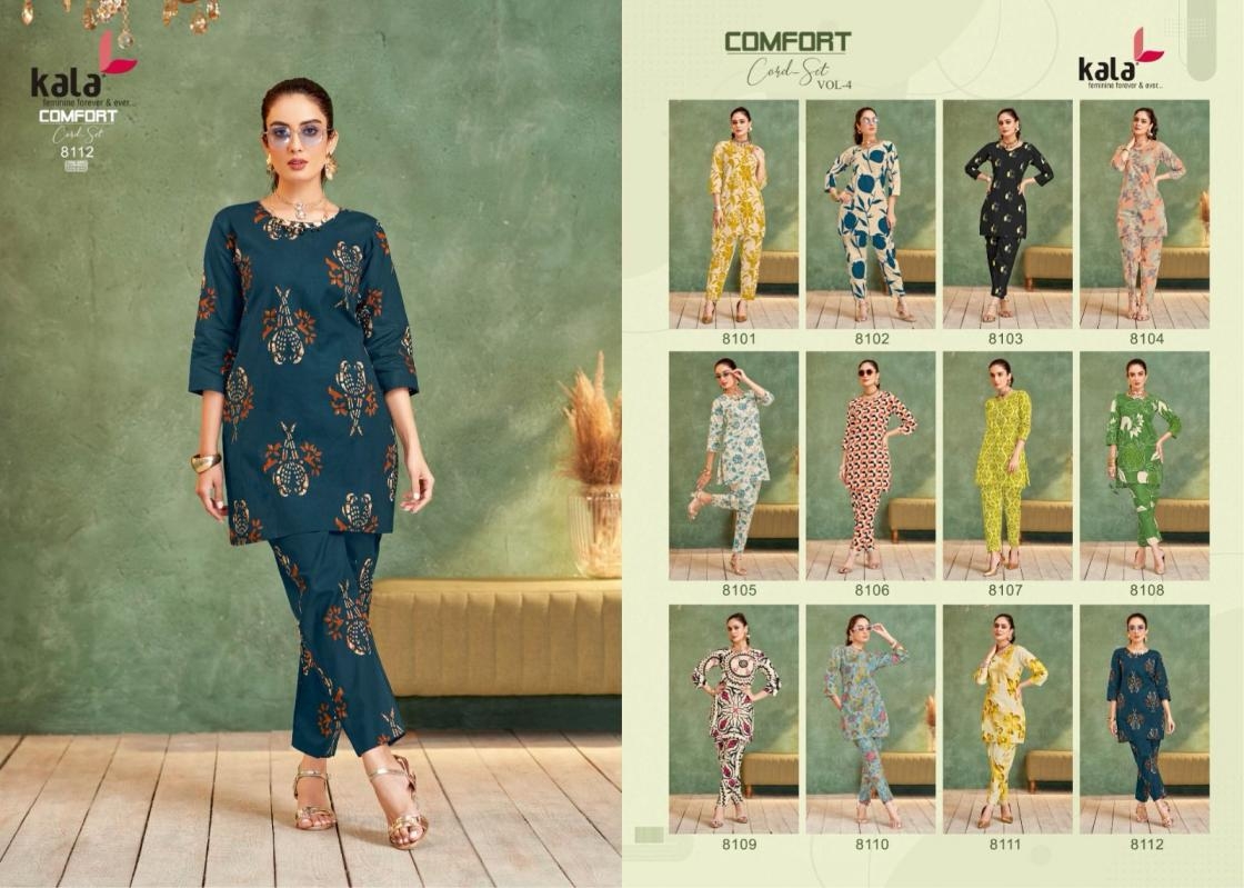kala tarika comfort co-ord set vol 4 series 8101 to 8112 cotton readymade stylish co-ord set in wholesale surat