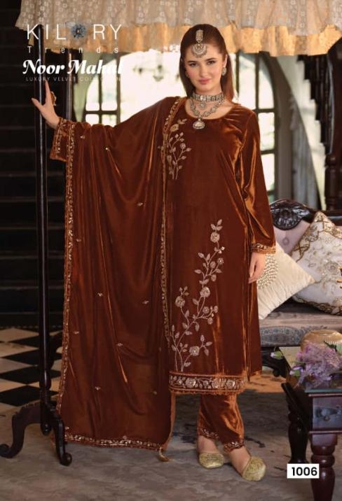 kilory trends noor mahal series 1001 to 1006 readymade stylish velvet big size suitin wholesale surat