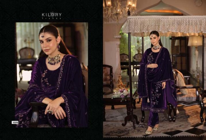 kilory trends noor mahal series 1001 to 1006 readymade stylish velvet big size suitin wholesale surat