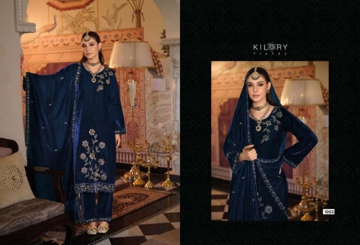 kilory trends noor mahal series 1001 to 1006 readymade stylish velvet big size suitin wholesale surat