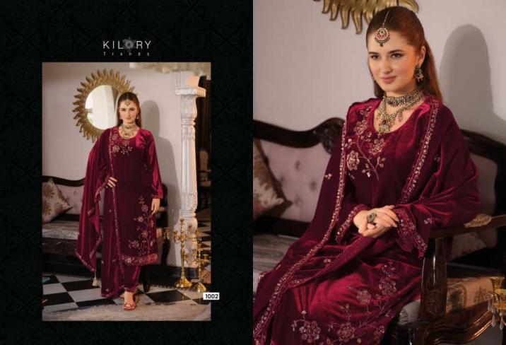 kilory trends noor mahal series 1001 to 1006 readymade stylish velvet big size suitin wholesale surat