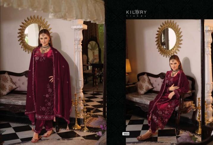 kilory trends noor mahal series 1001 to 1006 readymade stylish velvet big size suitin wholesale surat