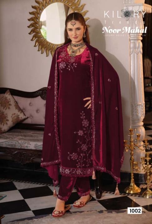 kilory trends noor mahal series 1001 to 1006 readymade stylish velvet big size suitin wholesale surat