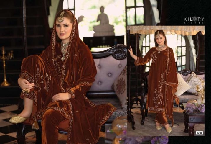 kilory trends noor mahal series 1001 to 1006 readymade stylish velvet big size suitin wholesale surat